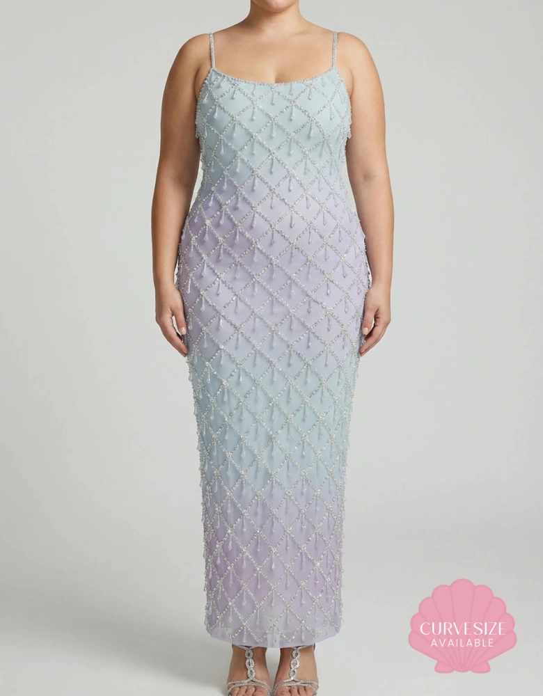 Calliope Luxury Crystal Blue Ombre Maxi Party Dress