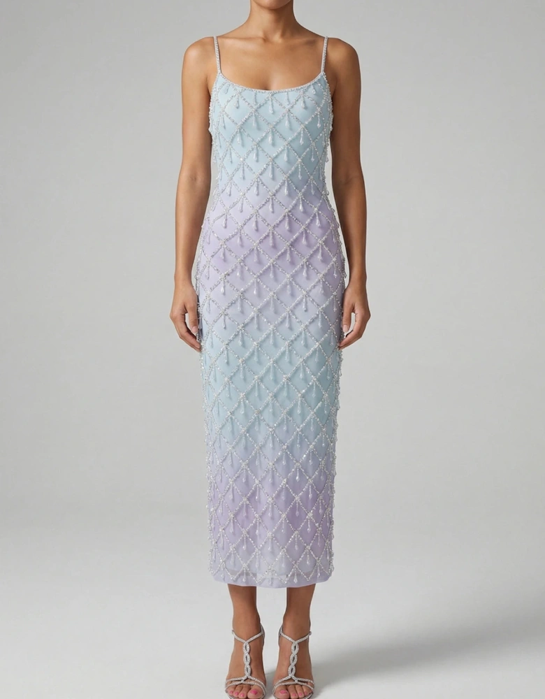 Calliope Luxury Crystal Blue Ombre Maxi Party Dress