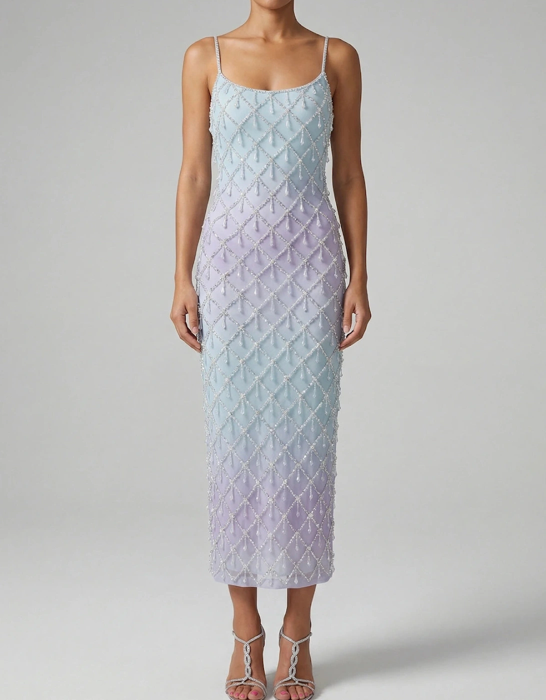 Calliope Luxury Crystal Blue Ombre Maxi Party Dress