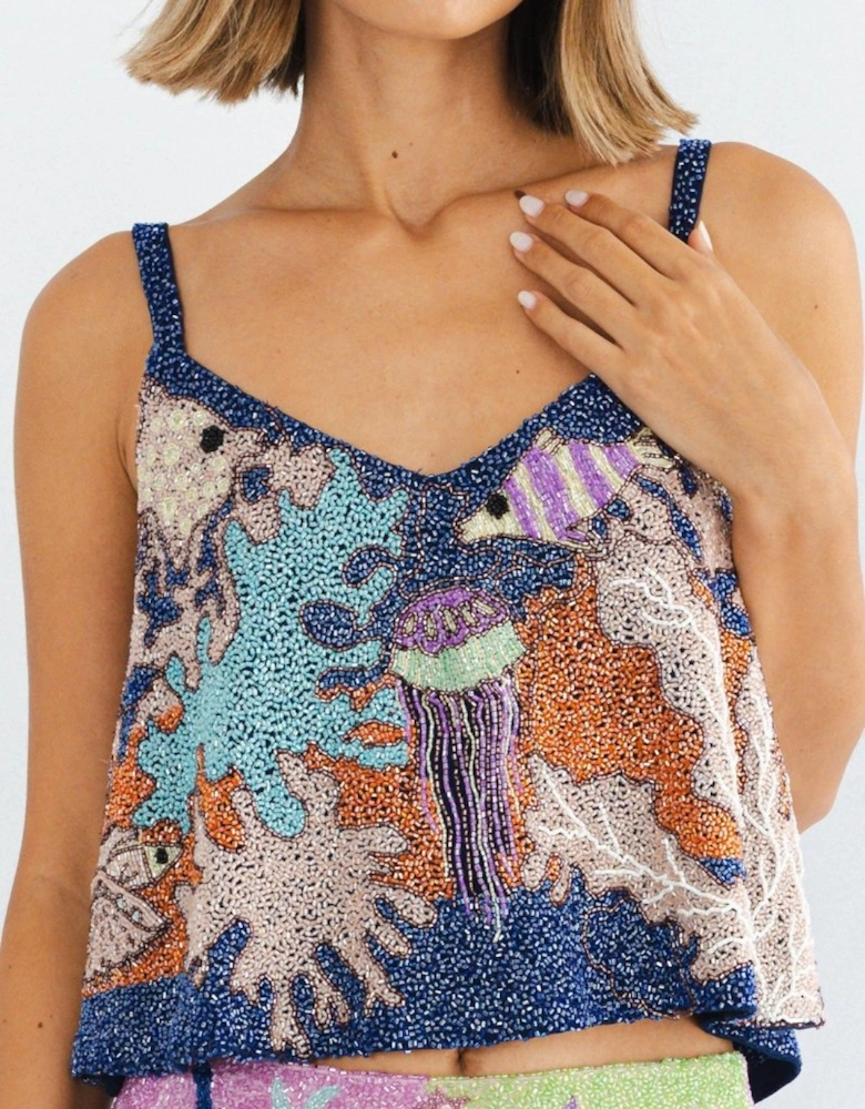 Fish Hand Beaded Top Multi Color