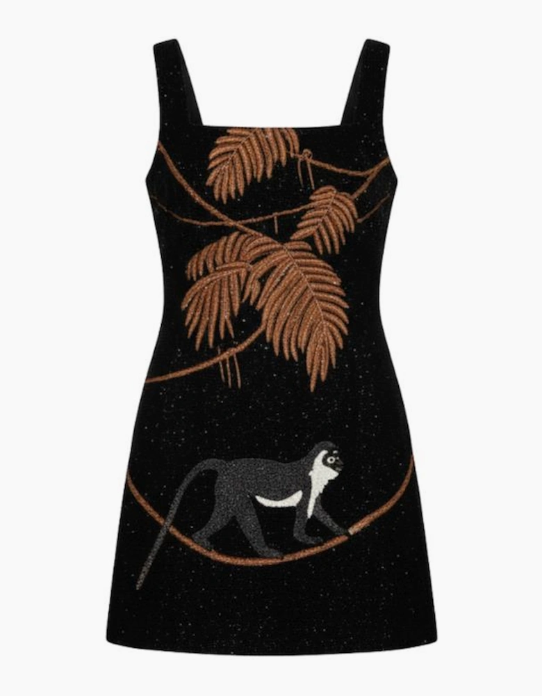 St. Barth Hand-Beaded Crystal Dress in Black