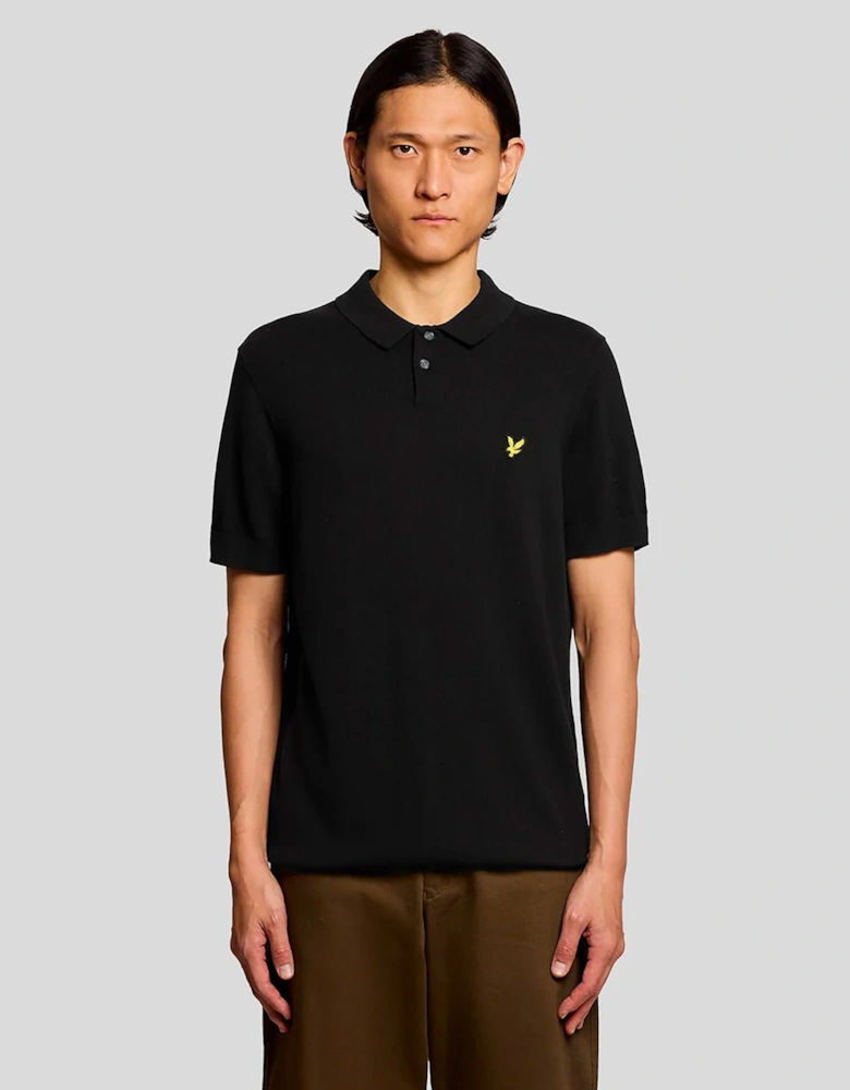Lyle & Scott Cotton Short Sleeve Knitted Polo JET BLACK