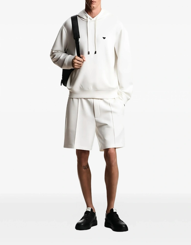 Double-Jersey Branded Pullover Hooded Top White