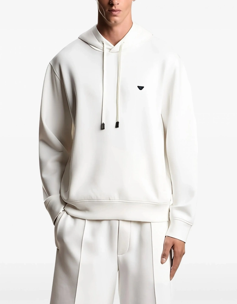 Double-Jersey Branded Pullover Hooded Top White