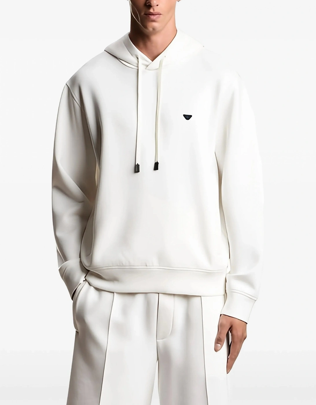 Double-Jersey Branded Pullover Hooded Top White