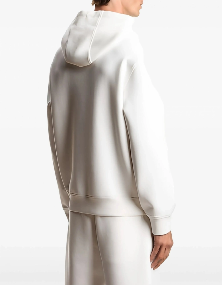 Double-Jersey Branded Pullover Hooded Top White