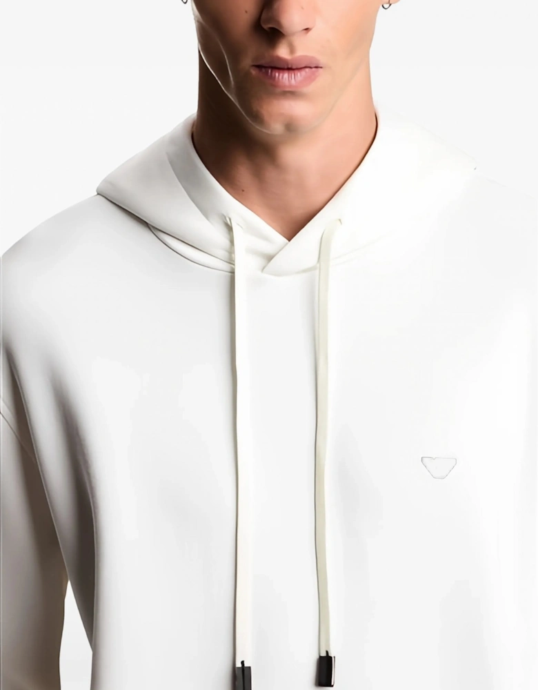 Double-Jersey Branded Pullover Hooded Top White