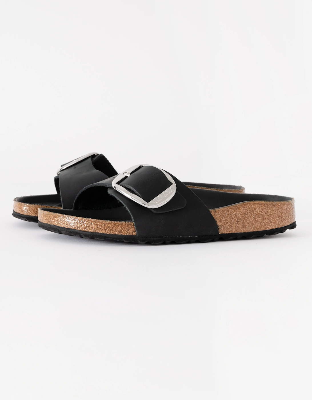 Big Buckle Oiled Leather Womens Sandals - Black, 8 of 7