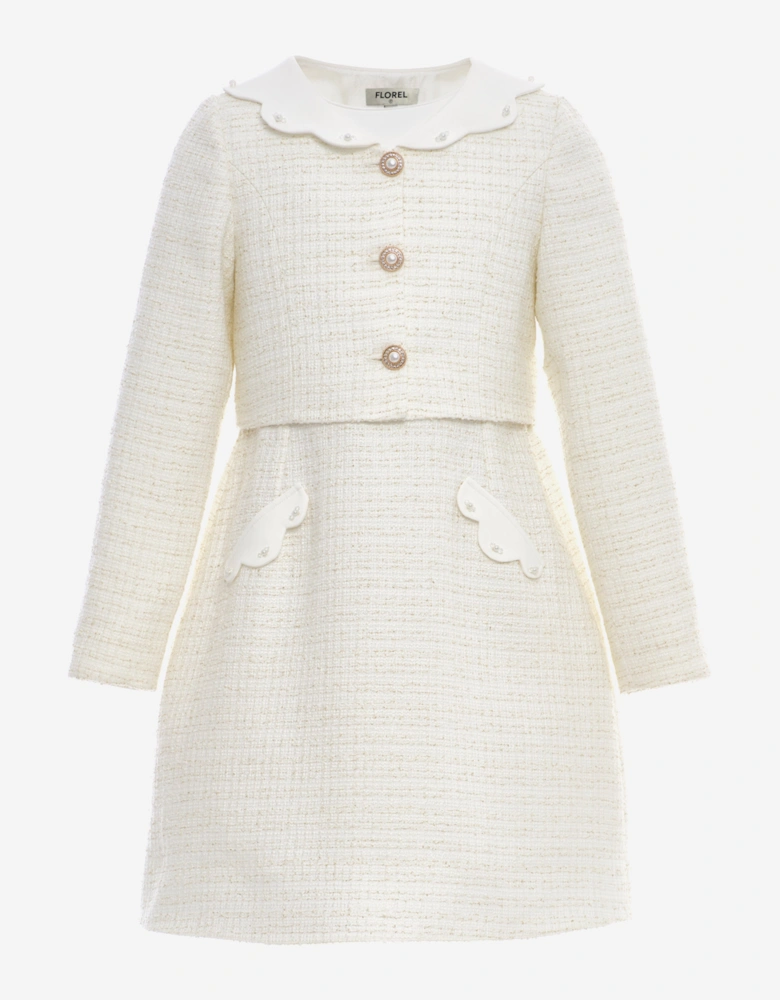 FLOREL Girls Jacket and Dress Set in Ivory
