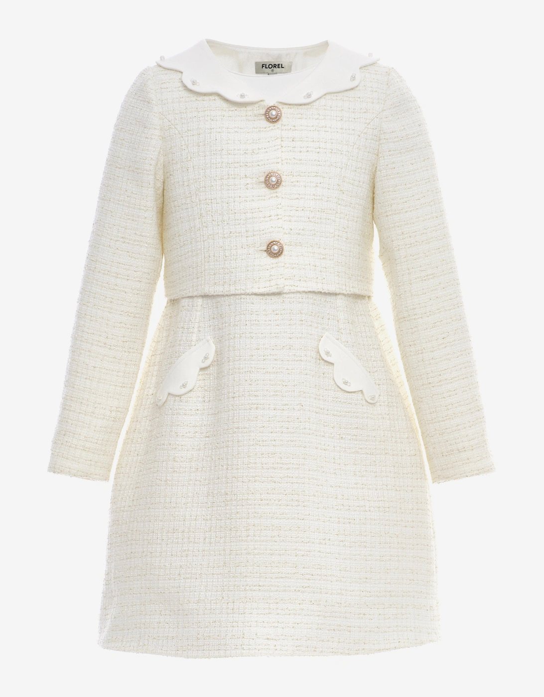 FLOREL Girls Jacket and Dress Set in Ivory