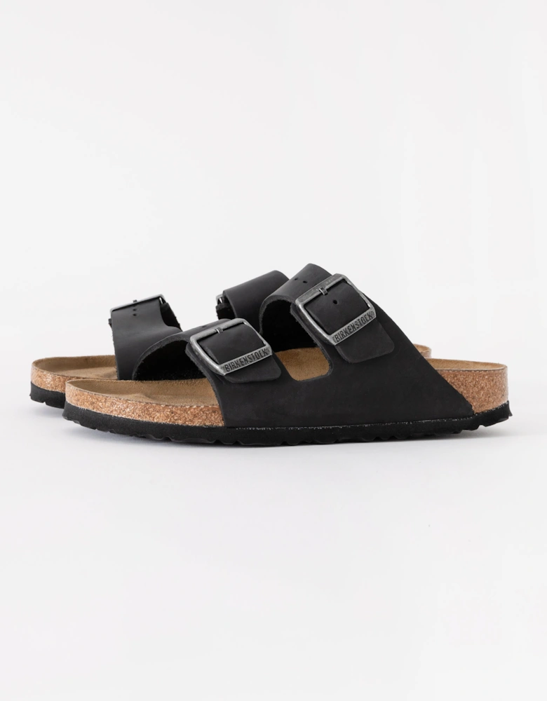 Soft Footbed Womens Oiled Leather Sandals - Black