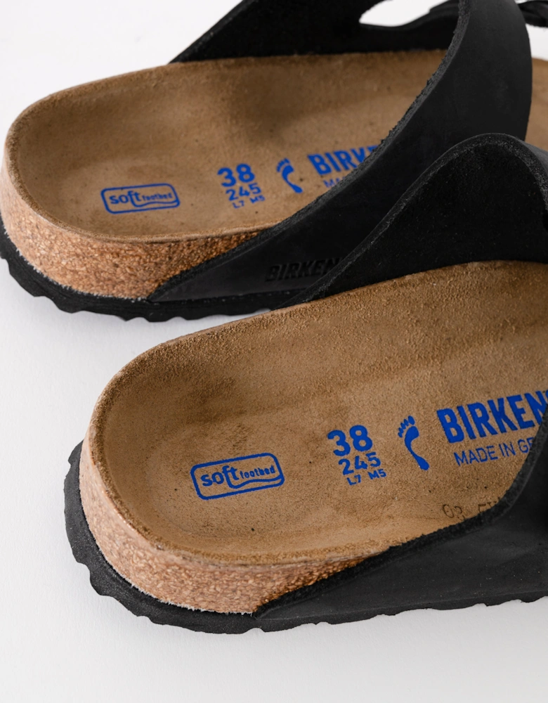 Soft Footbed Womens Oiled Leather Sandals - Black