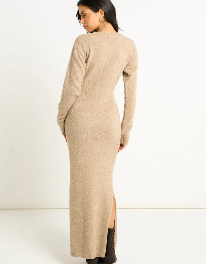 Oatmeal Jersey Boucle Bodycon Maxi Dress