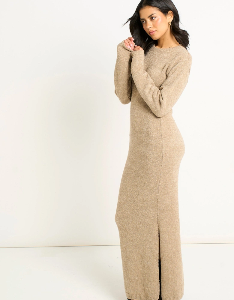 Oatmeal Jersey Boucle Bodycon Maxi Dress