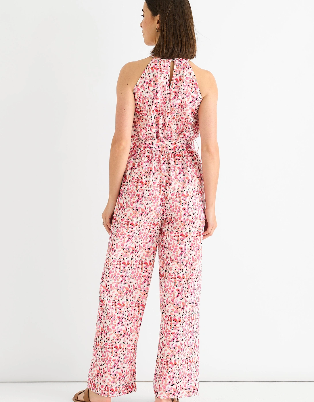 Pink Floral Halter Neck Jumpsuit