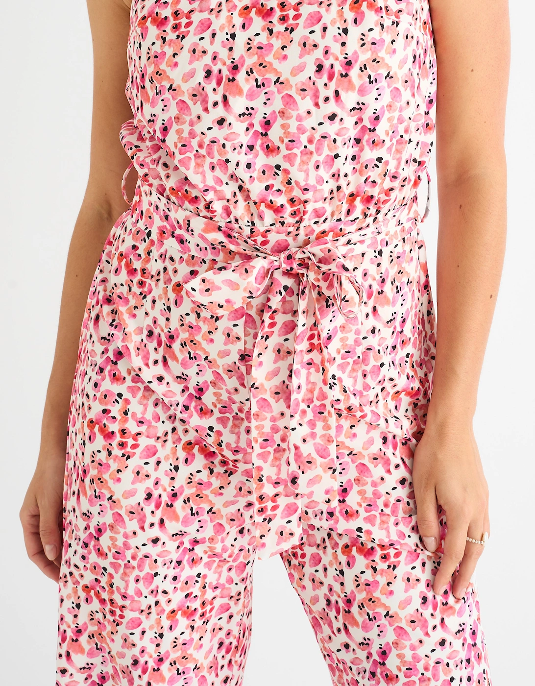 Pink Floral Halter Neck Jumpsuit