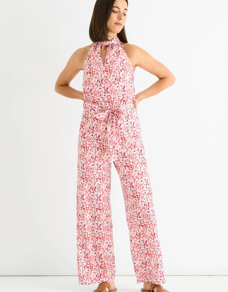 Pink Floral Halter Neck Jumpsuit