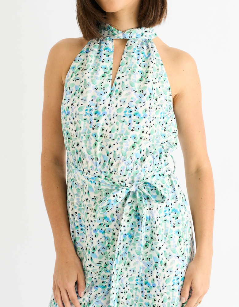 Blue Floral Halter Neck Jumpsuit