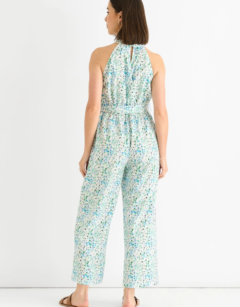 Blue Floral Halter Neck Jumpsuit