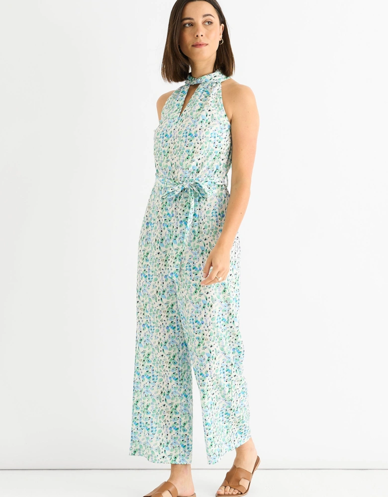 Blue Floral Halter Neck Jumpsuit