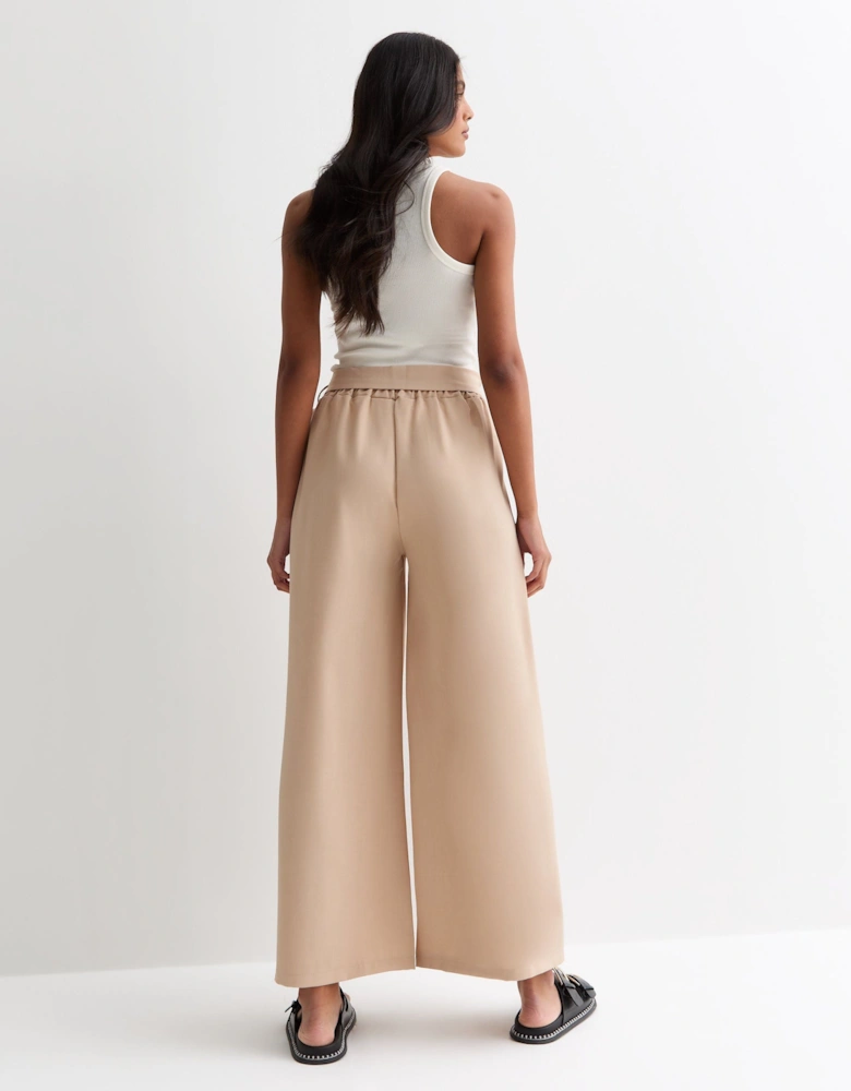 Camel Elasticated Wide leg Tie detail Trousers
