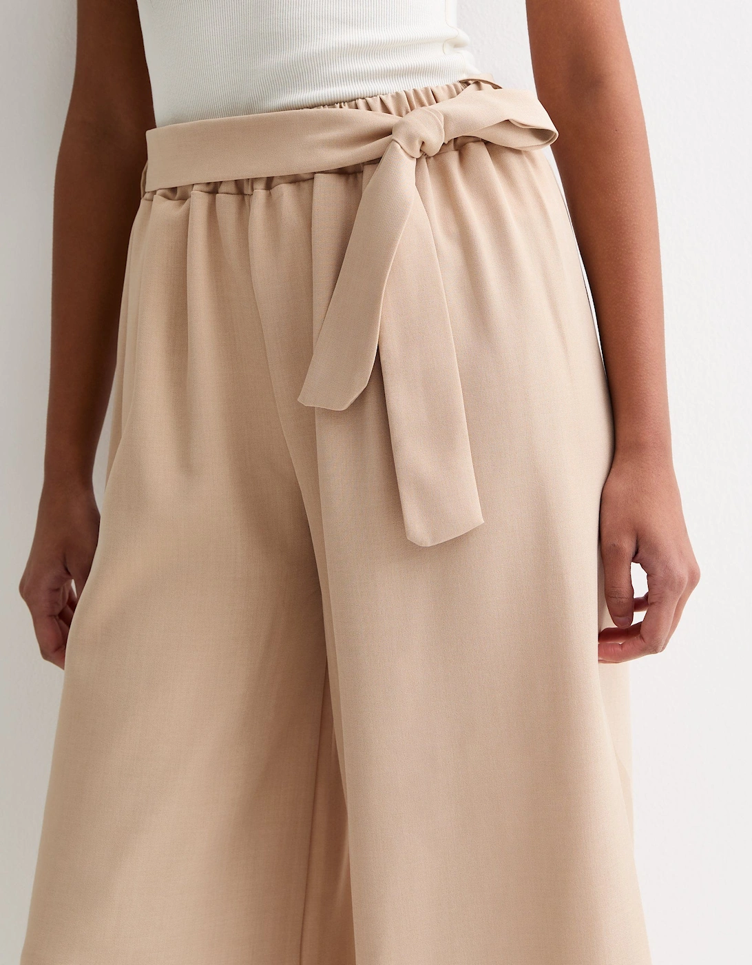 Camel Elasticated Wide leg Tie detail Trousers