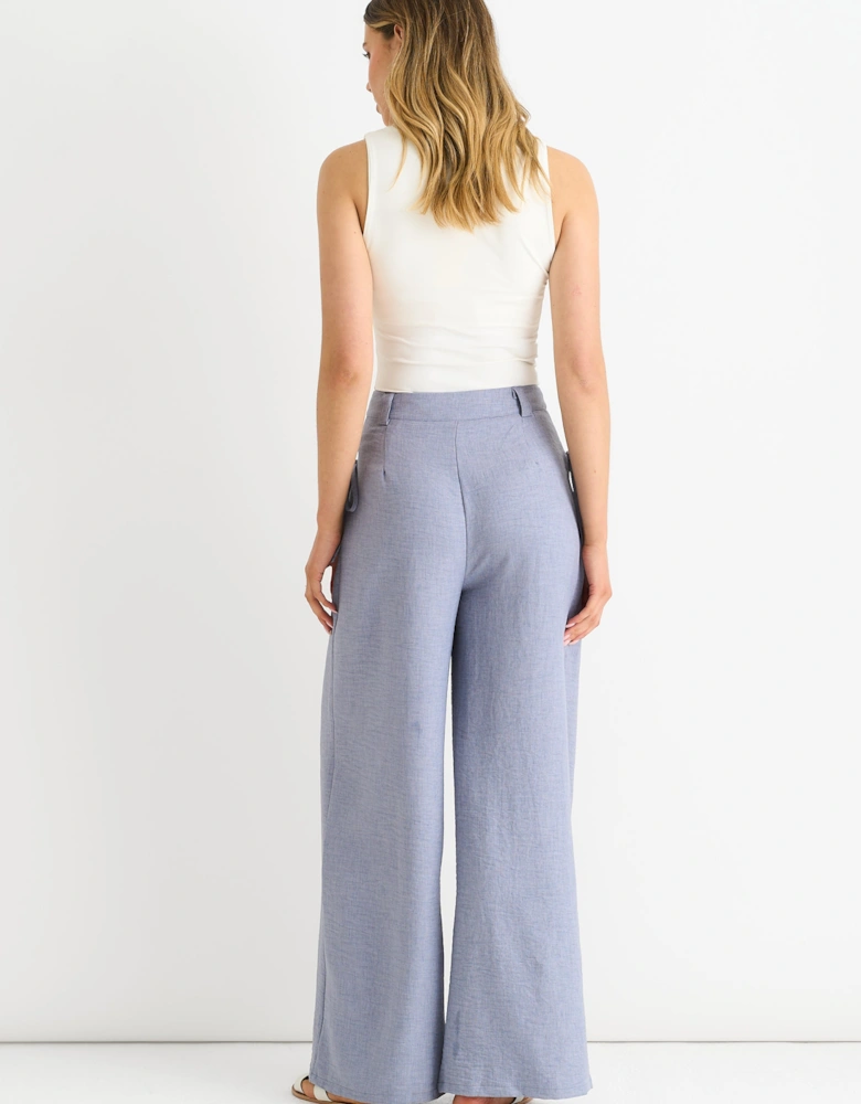 Linen Look High Waist Wide Leg Trousers