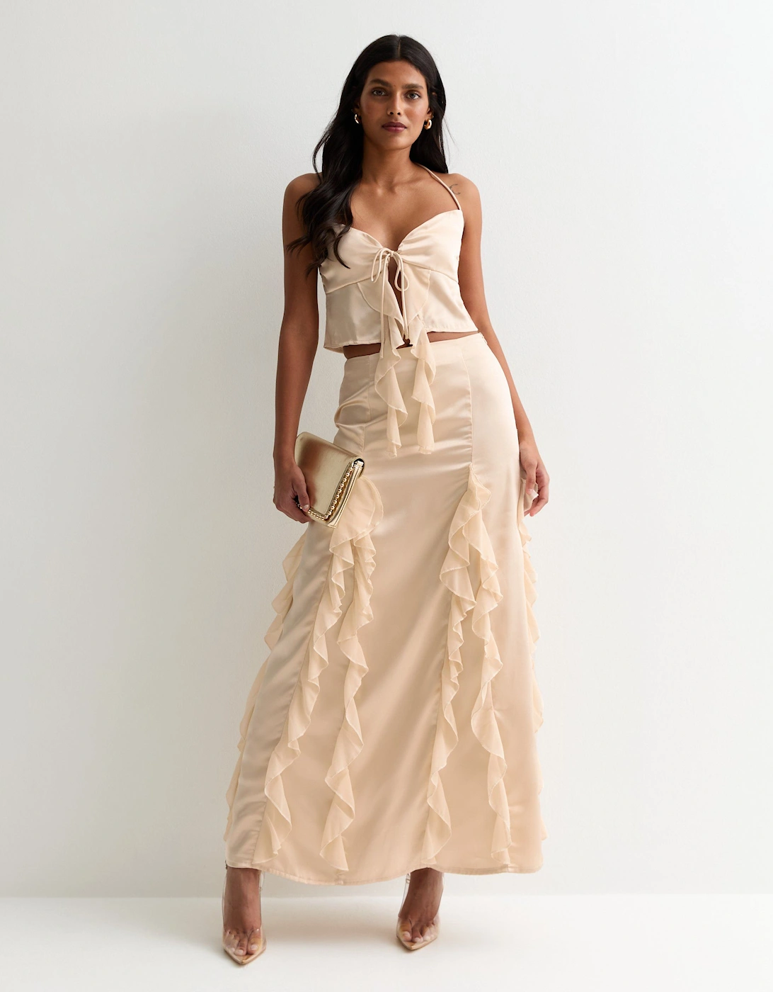 Champagne Satin Ruffle Maxi Skirt, 5 of 4