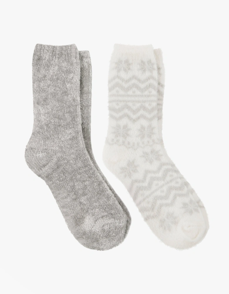 Toasties FAIR ISLE & CHENILLE SUPERSOFT BED SOCKS (Twin Pack) Womens Socks Grey/Fair Isle