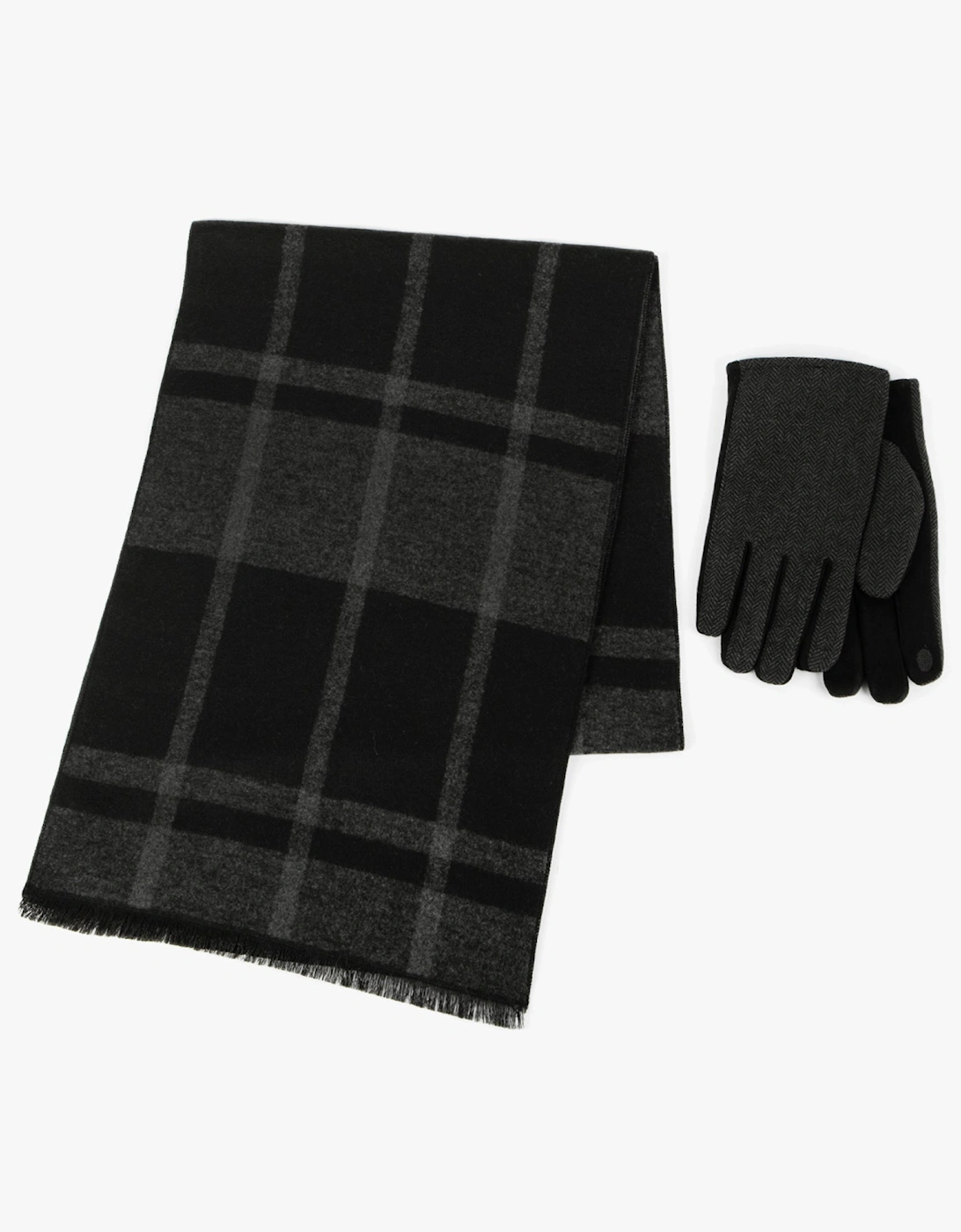 Toasties 3412 WOOL BLEND CHECK SCARF & THERMAL LINED GLOVES GIFT SET Mens Winter Black, 2 of 1