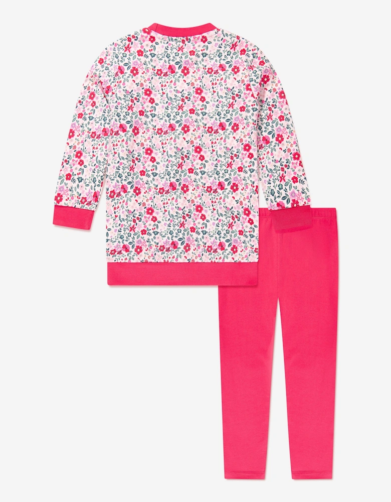 Girls Floral Leggings Set in Red