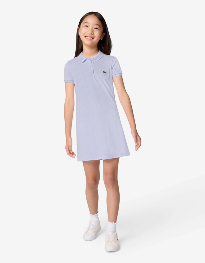 Girls Pique Polo Dress in Blue