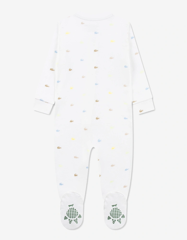 Baby Boys Footed Croco Print Coverall in White
