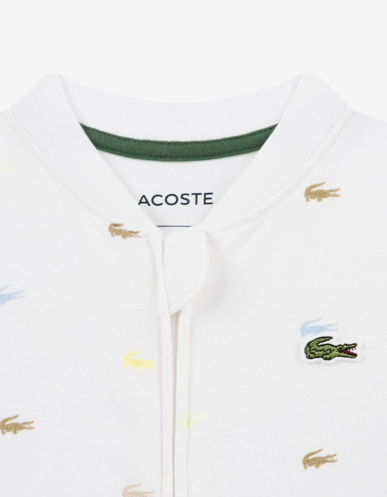 Baby Boys Footed Croco Print Coverall in White