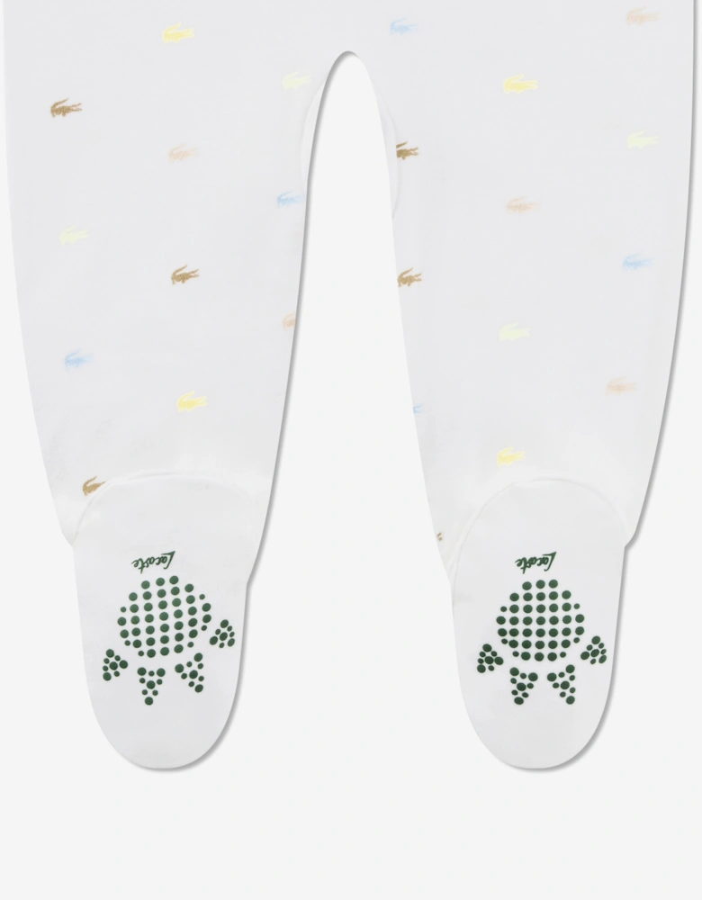 Baby Boys Footed Croco Print Coverall in White