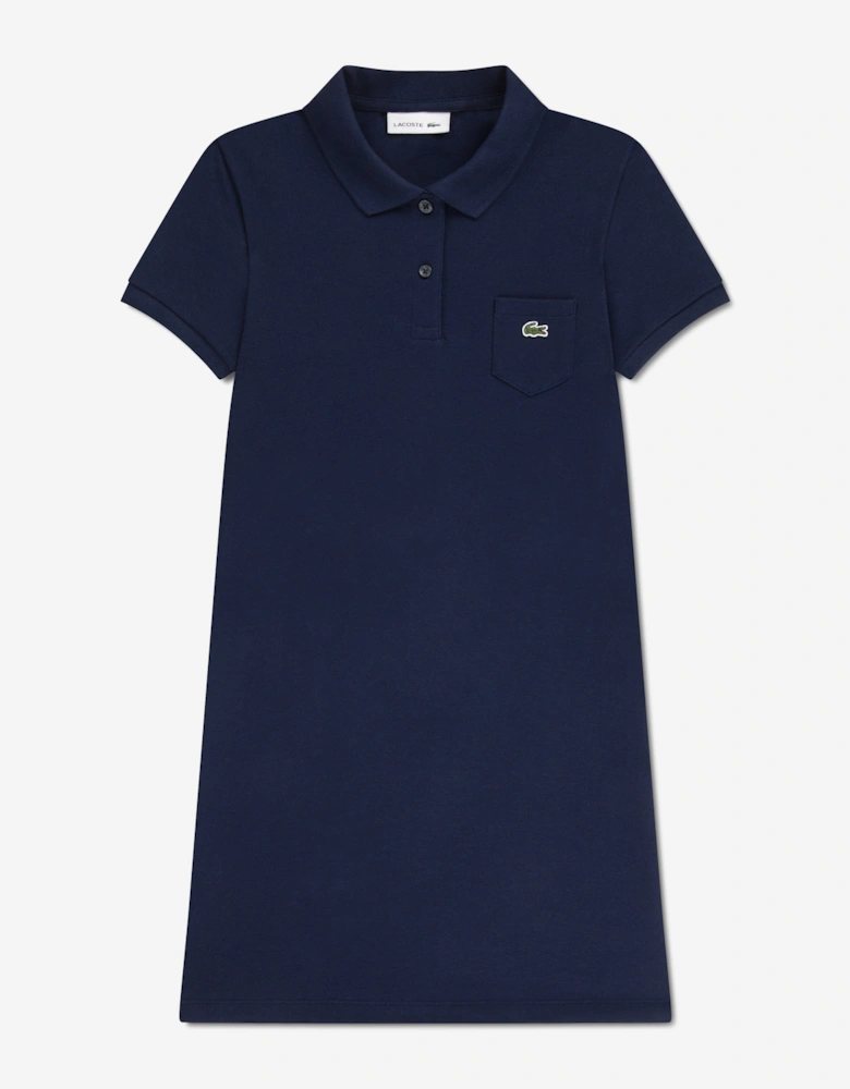 Girls Pique Polo Dress in Navy