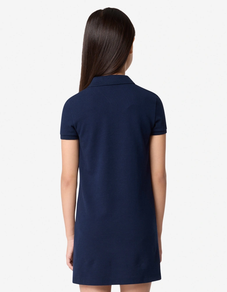 Girls Pique Polo Dress in Navy