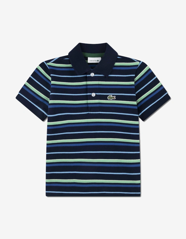 Boys Feeder Petit Pique Polo Shirt in Navy