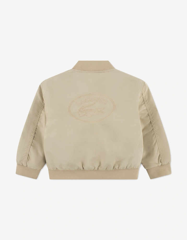 Boys Nylon Bomber Jacket in Beige