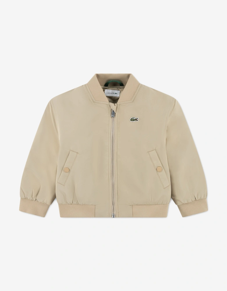 Boys Nylon Bomber Jacket in Beige