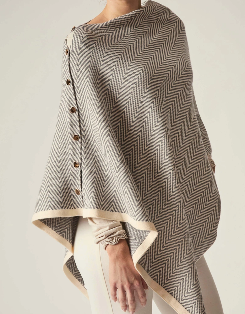 Grey Chevron Button Poncho