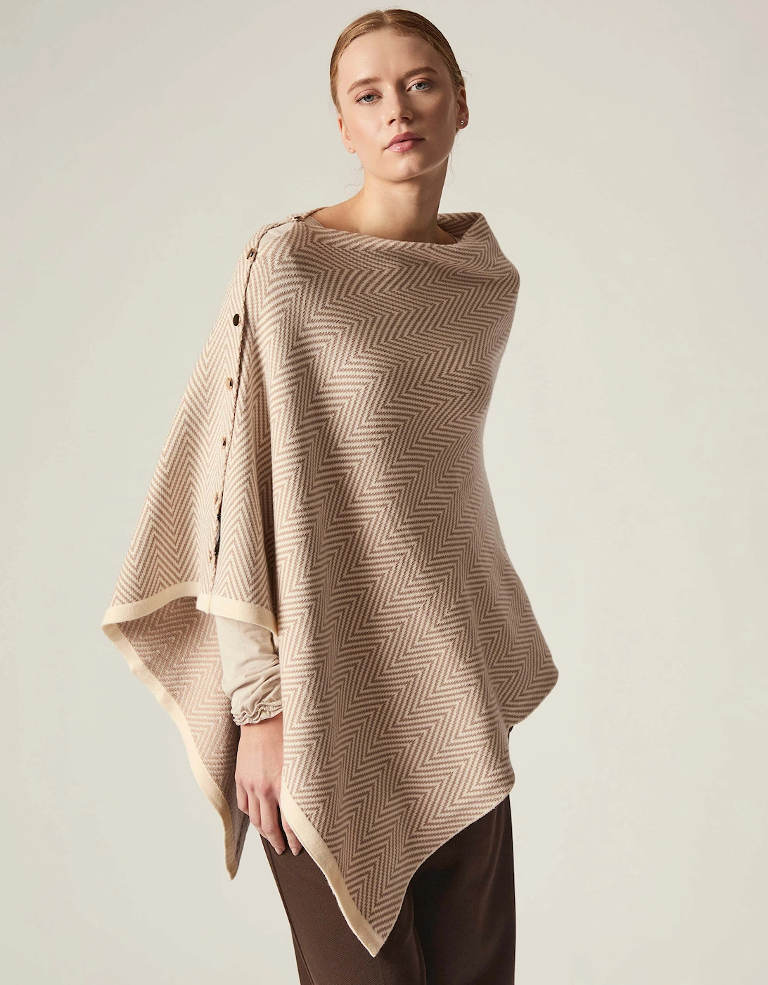 Beige Chevron Button Poncho, 6 of 5