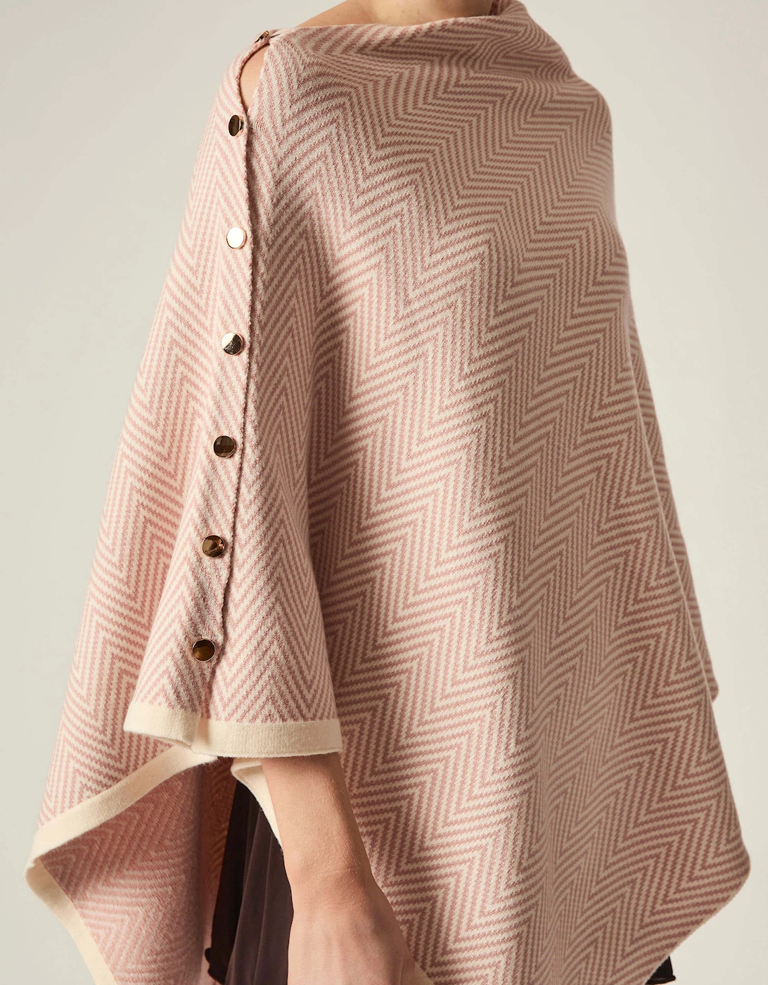 Pale Pink Chevron Button Poncho