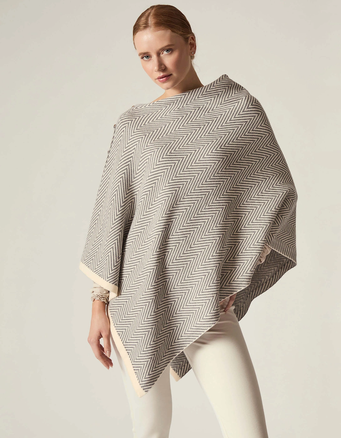 Grey Chevron Button Poncho