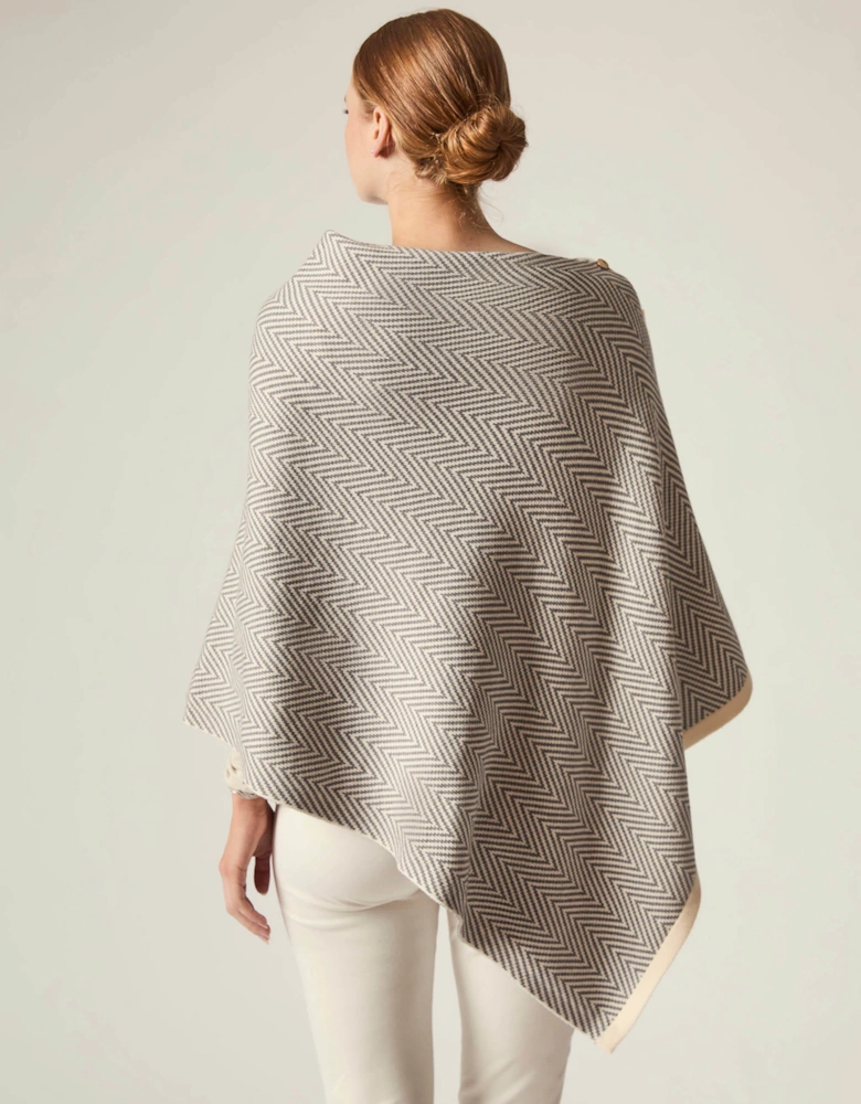 Grey Chevron Button Poncho