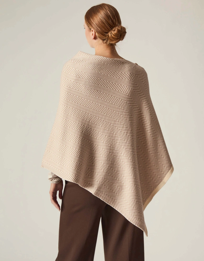 Beige Chevron Button Poncho