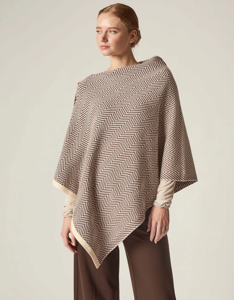 Coffee Chevron Button Poncho