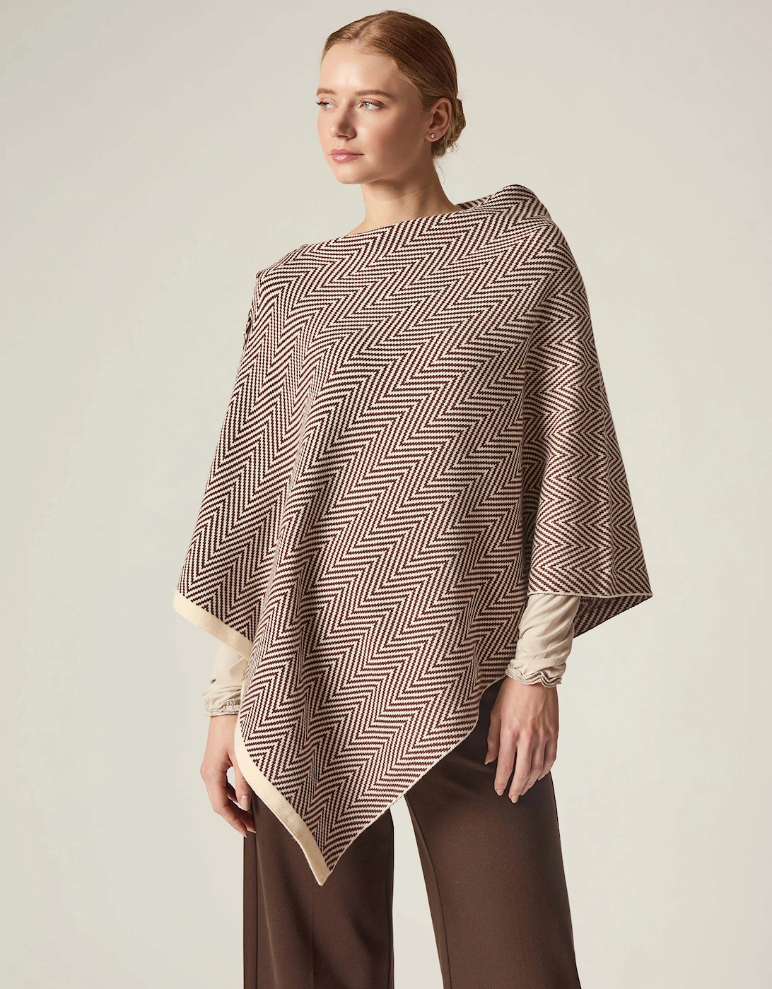 Coffee Chevron Button Poncho