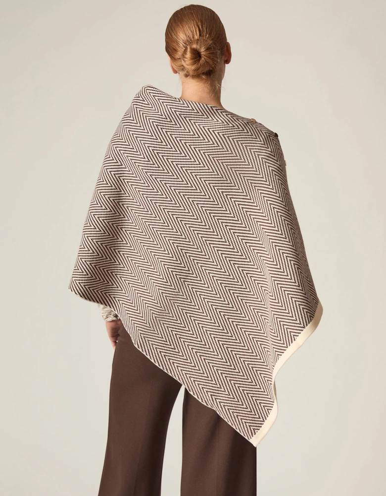 Coffee Chevron Button Poncho