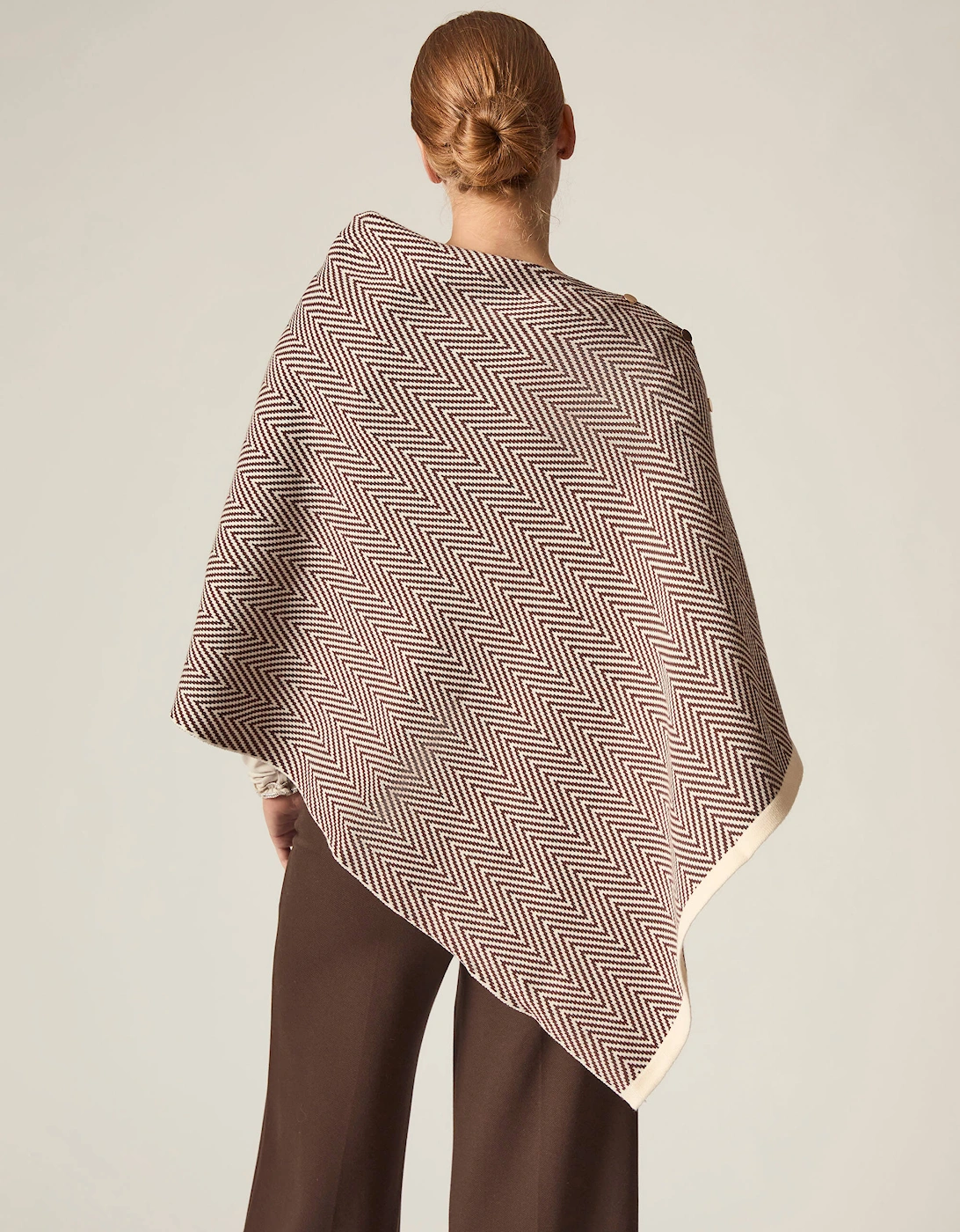 Coffee Chevron Button Poncho
